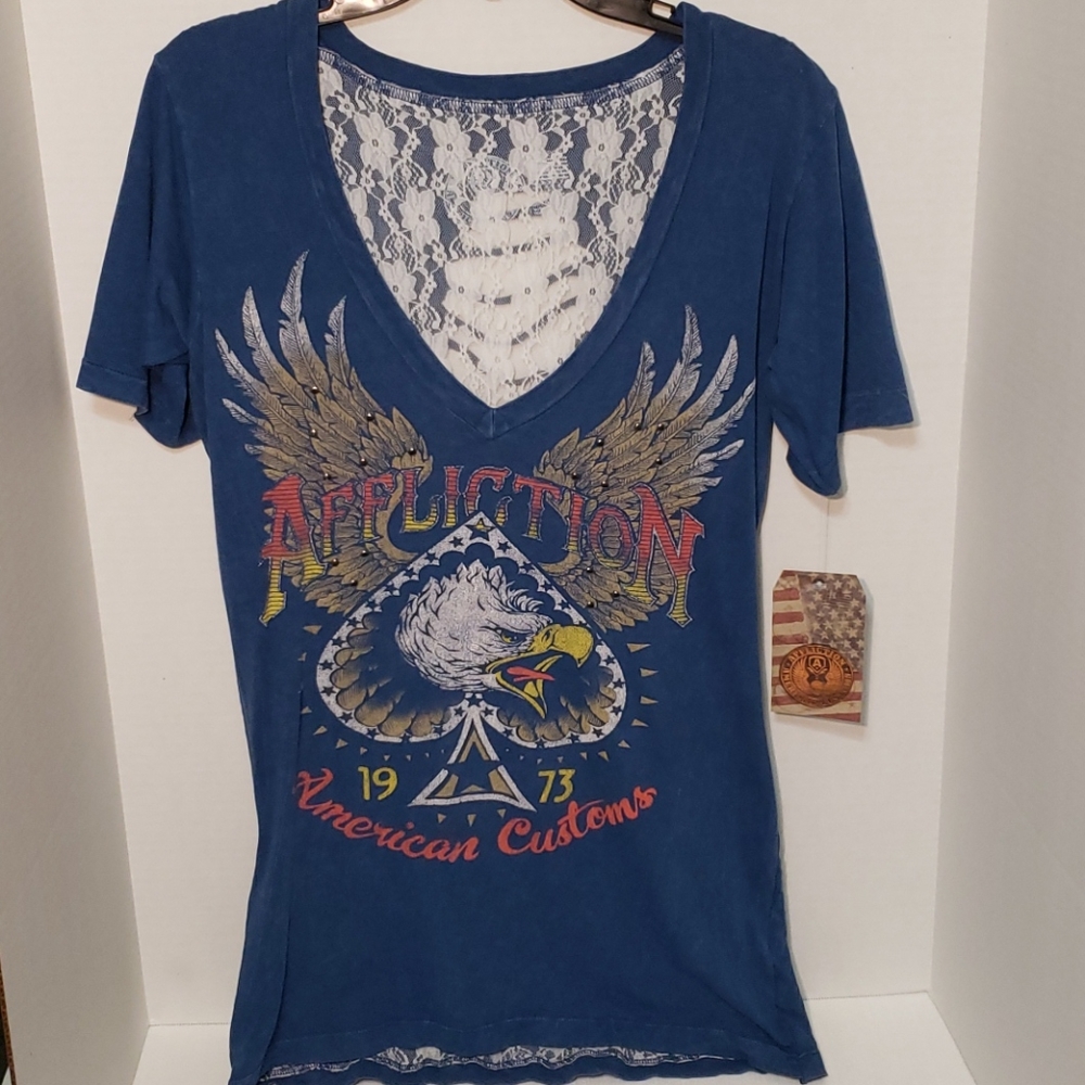 Affliction Women's Distressed Laced T-Shirt -XL